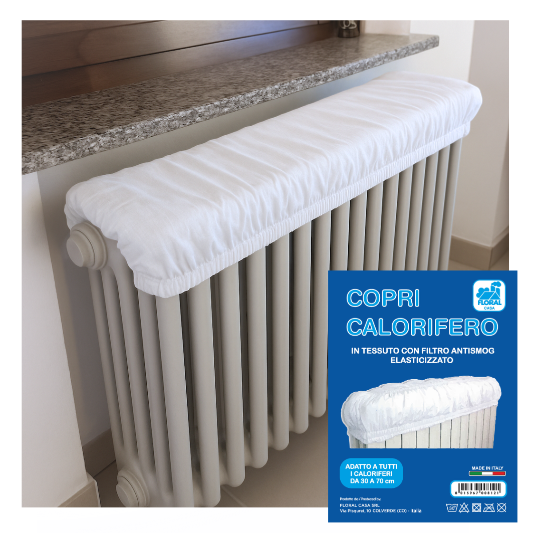Copricalorifero Elasticizzato Universale Tessuto 100% Cotone con Filtro Antismog 100% Poliestere – Colore Bianco – Made in Italy
